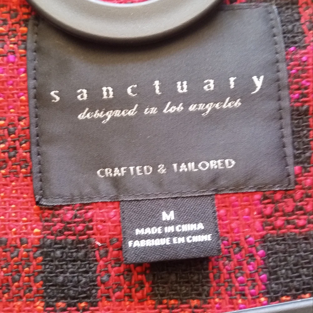 Anthropologie Sanctuary Shacket Plaid Long Sleeve Red Size Medium - Picture 3 of 9